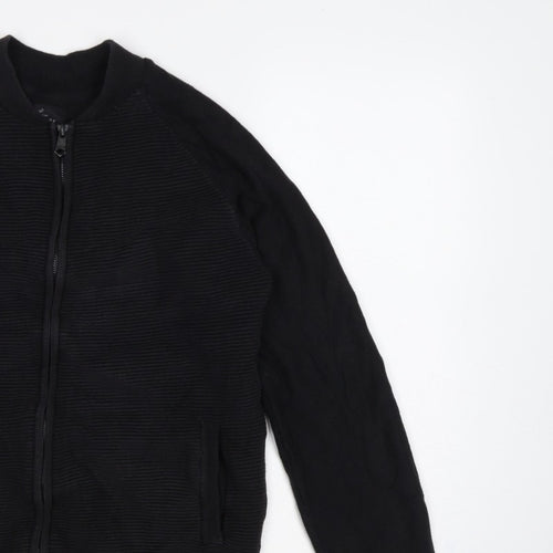 Threadbare Men's Black L Full Zip Mock Neck Knit Jumper Pockets