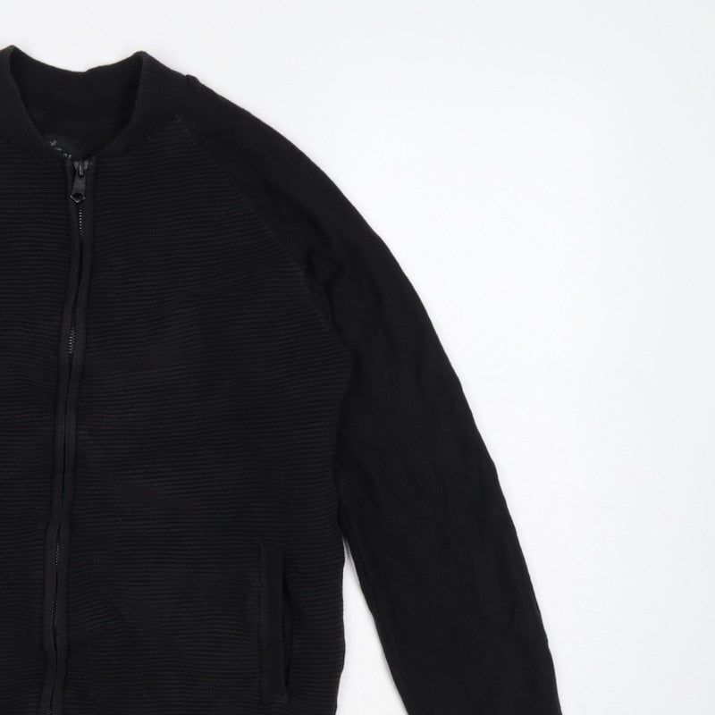 Threadbare Men's Black L Full Zip Mock Neck Knit Jumper Pockets
