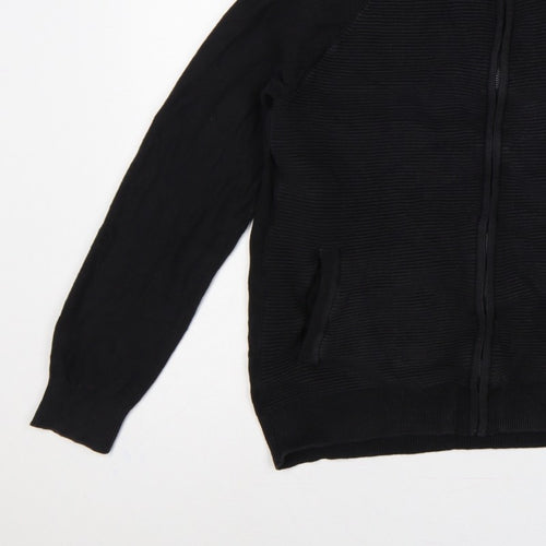 Threadbare Men's Black L Full Zip Mock Neck Knit Jumper Pockets