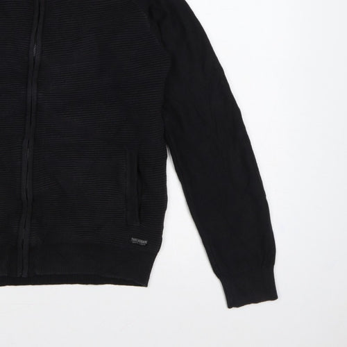 Threadbare Men's Black L Full Zip Mock Neck Knit Jumper Pockets