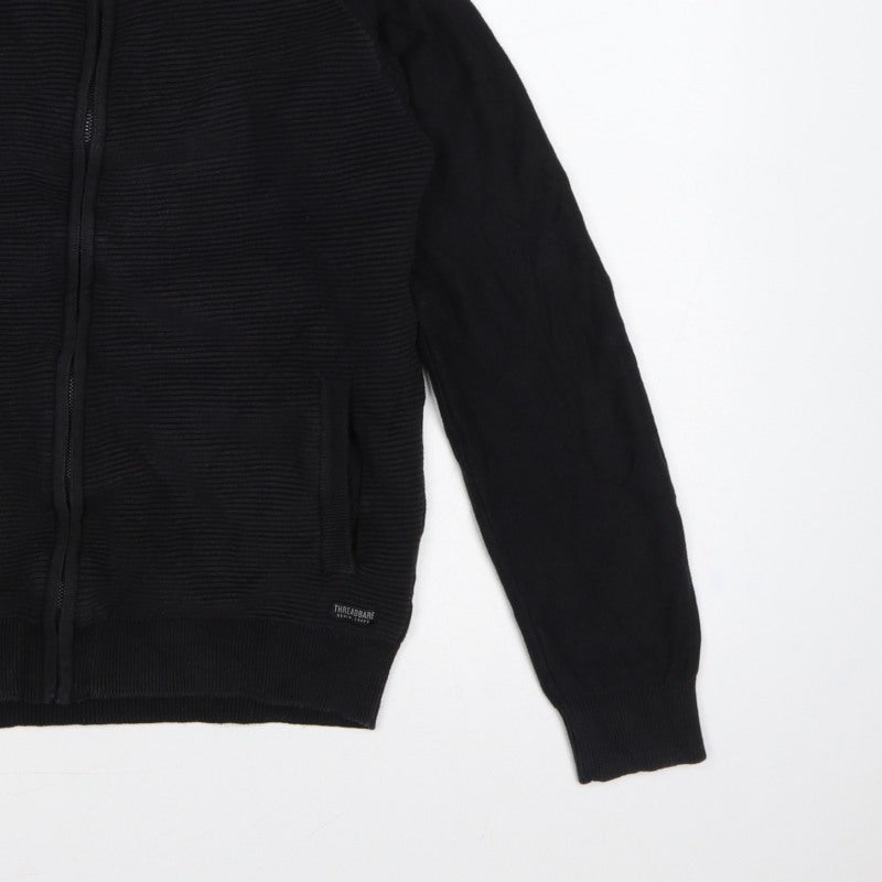 Threadbare Men's Black L Full Zip Mock Neck Knit Jumper Pockets