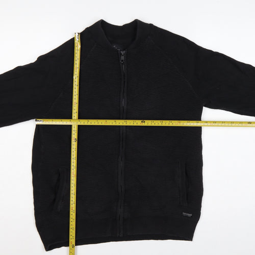 Threadbare Men's Black L Full Zip Mock Neck Knit Jumper Pockets
