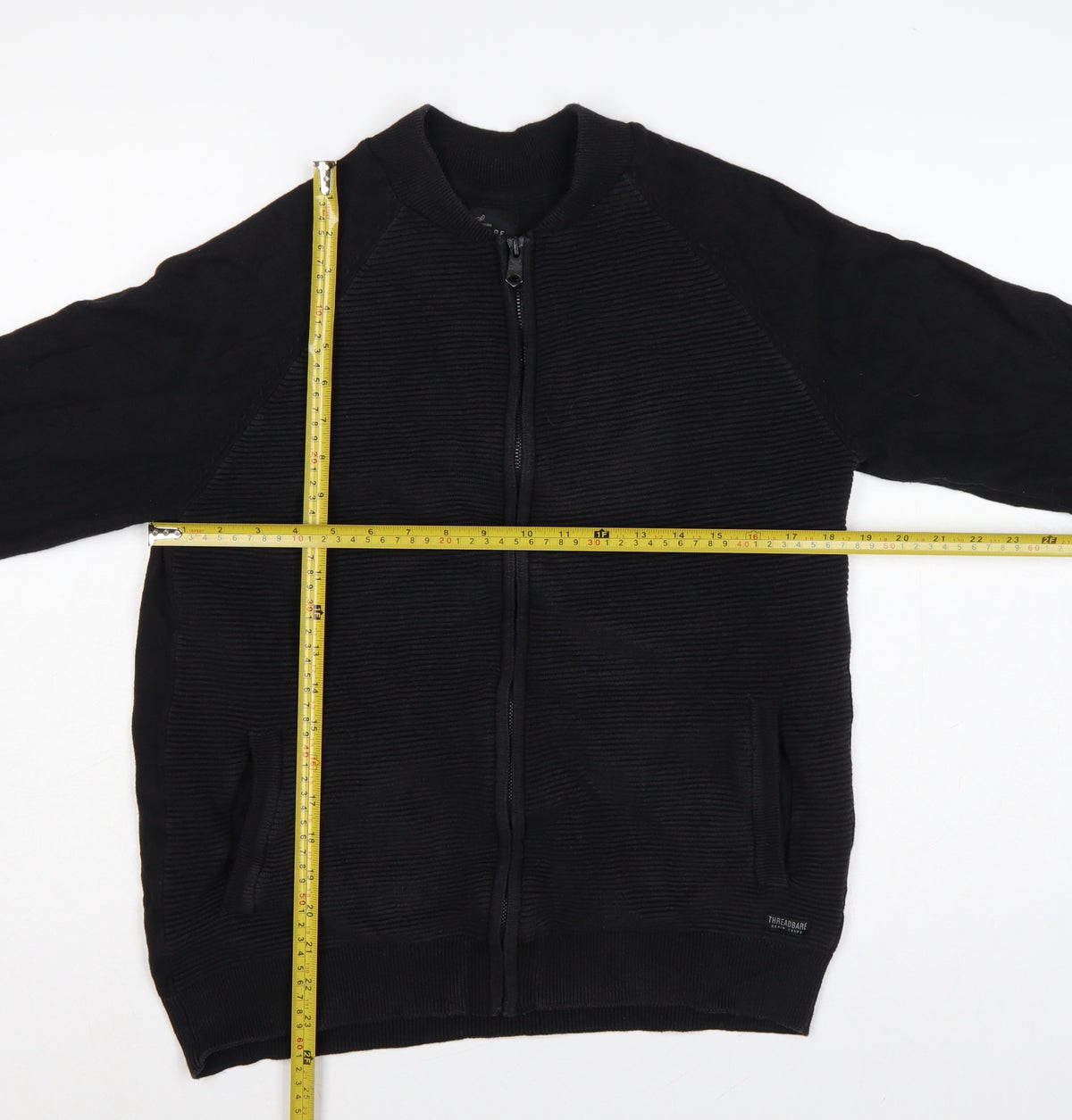 Threadbare Men's Black L Full Zip Mock Neck Knit Jumper Pockets