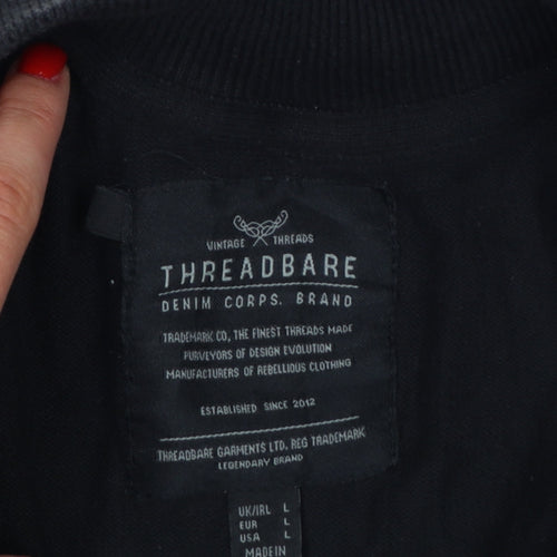 Threadbare Men's Black L Full Zip Mock Neck Knit Jumper Pockets