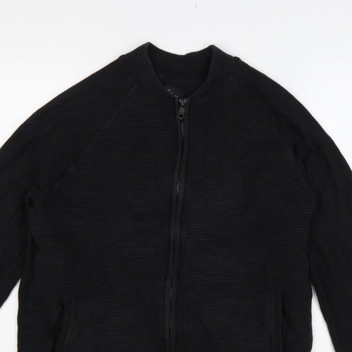 Threadbare Men's Black L Full Zip Mock Neck Knit Jumper Pockets