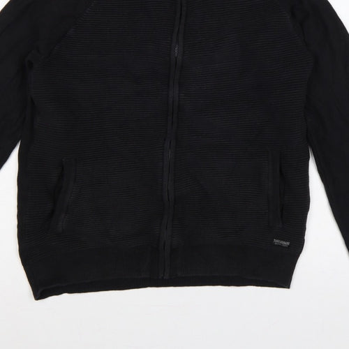 Threadbare Men's Black L Full Zip Mock Neck Knit Jumper Pockets