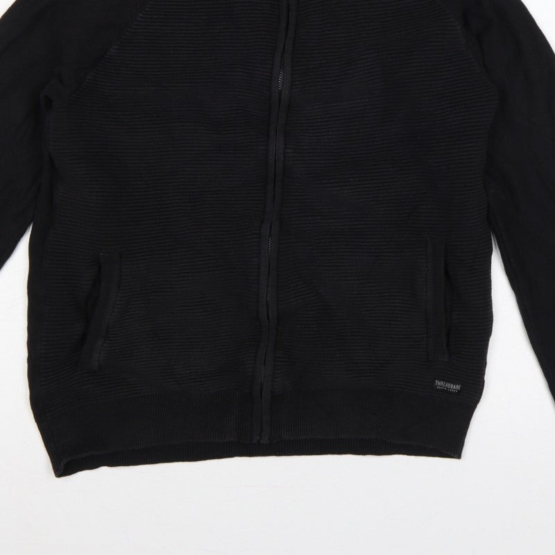 Threadbare Men's Black L Full Zip Mock Neck Knit Jumper Pockets