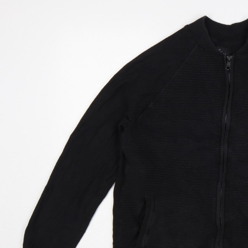 Threadbare Men's Black L Full Zip Mock Neck Knit Jumper Pockets