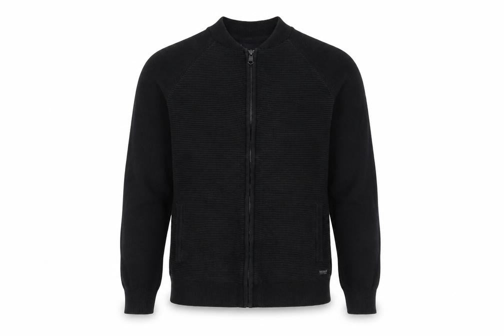 Threadbare Men's Black L Full Zip Mock Neck Knit Jumper Pockets