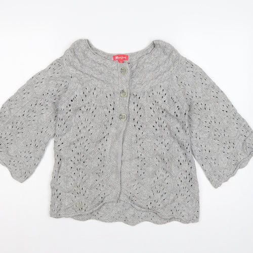 Monsoon Women Grey S Cable Knit Button Cardigan 3/4 Bell Sleeve