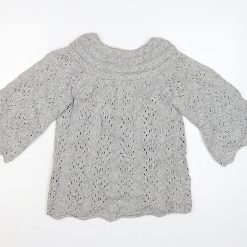 Monsoon Women Grey S Cable Knit Button Cardigan 3/4 Bell Sleeve
