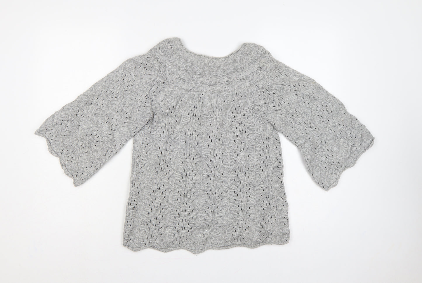Monsoon Women Grey S Cable Knit Button Cardigan 3/4 Bell Sleeve