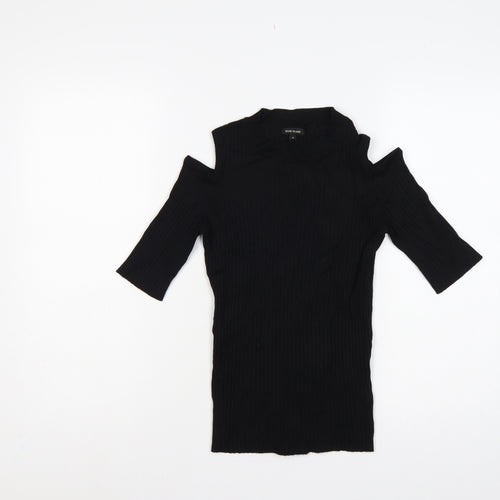 River Island Women Black UK 8 Cold Shoulder Rib Knit Tunic Jumper