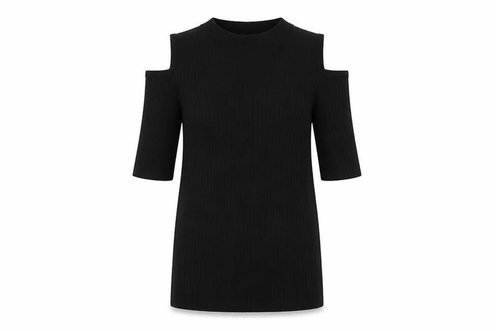 River Island Women Black UK 8 Cold Shoulder Rib Knit Tunic Jumper