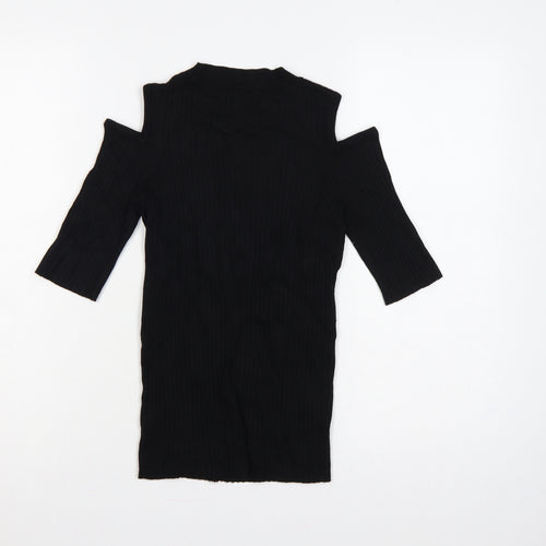River Island Women Black UK 8 Cold Shoulder Rib Knit Tunic Jumper