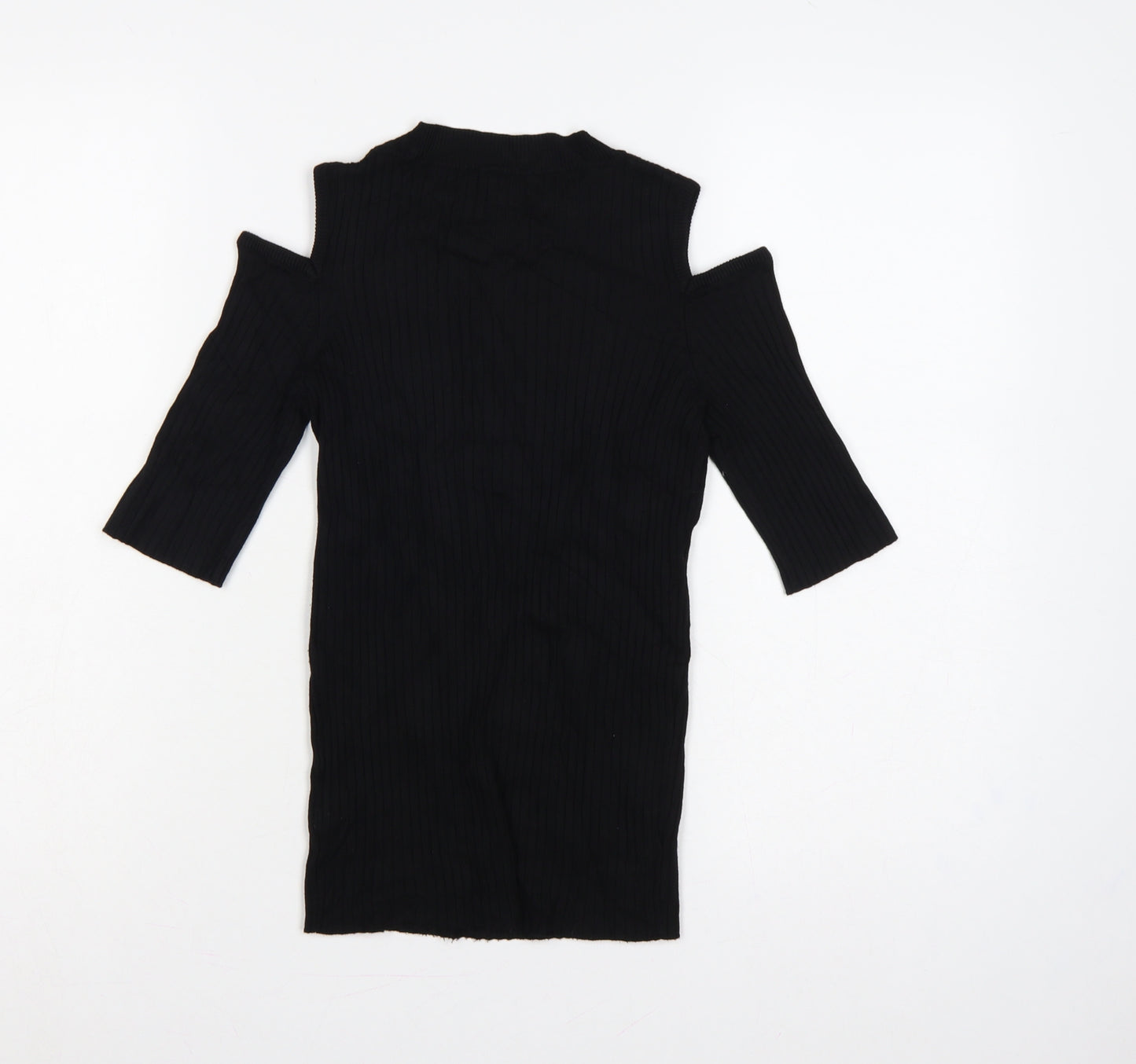 River Island Women Black UK 8 Cold Shoulder Rib Knit Tunic Jumper