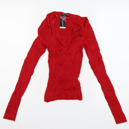 Select Women Red S Rib Knit Portrait Neck Slim Jumper New