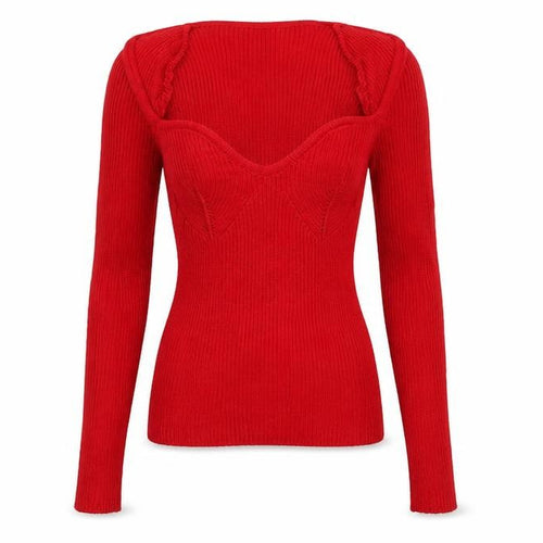 Select Women Red S Rib Knit Portrait Neck Slim Jumper New