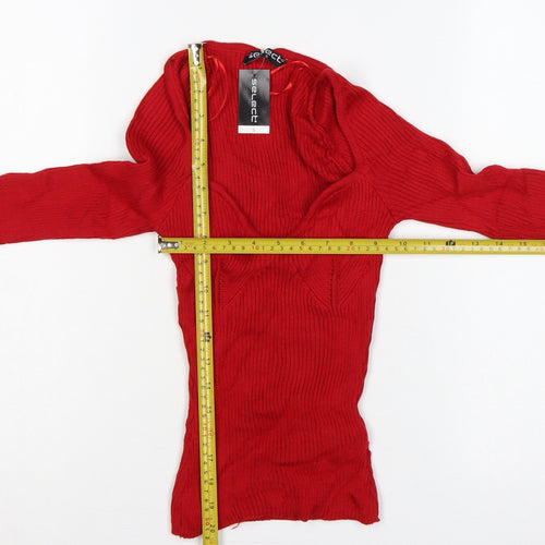 Select Women Red S Rib Knit Portrait Neck Slim Jumper New