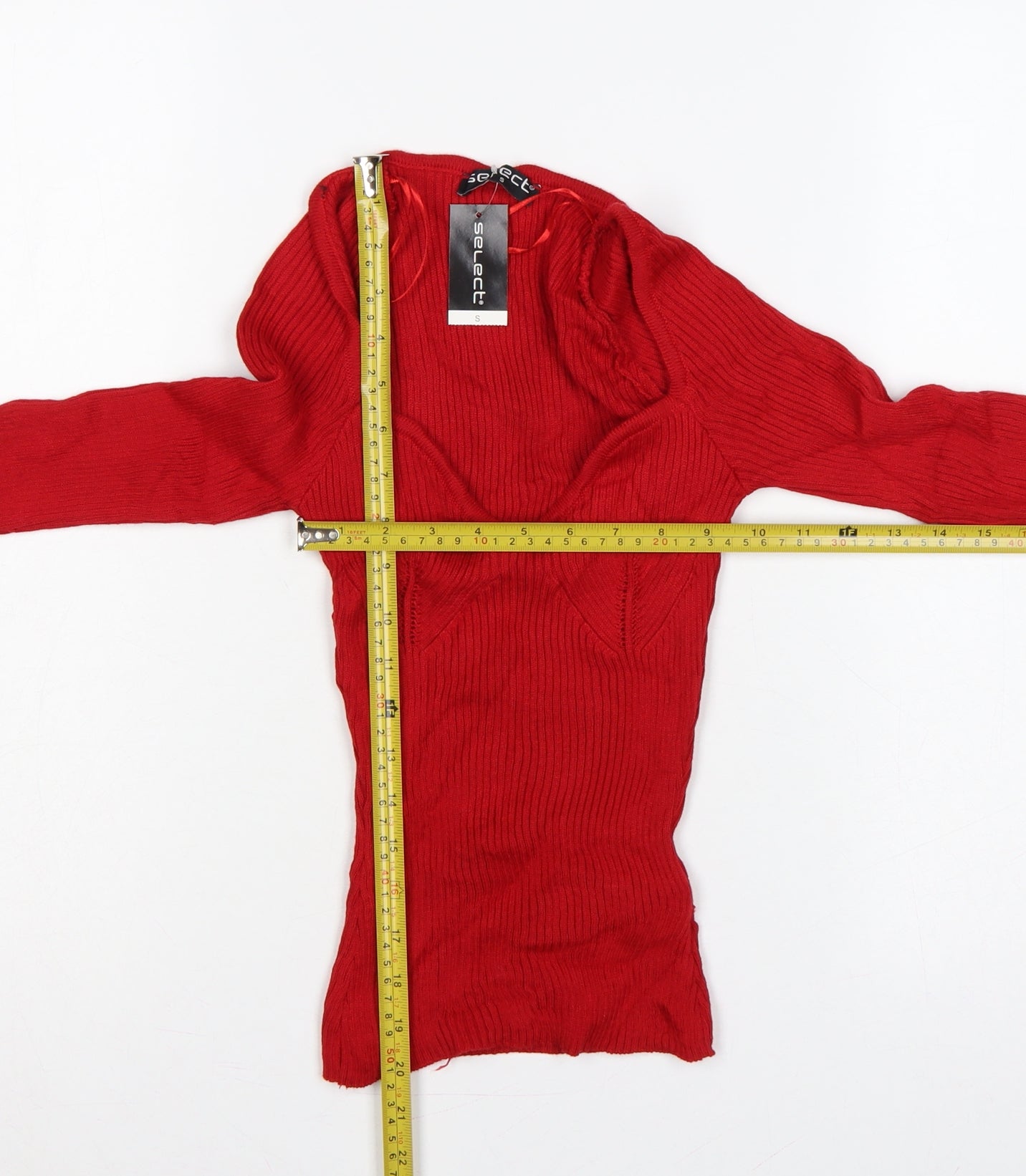 Select Women Red S Rib Knit Portrait Neck Slim Jumper New