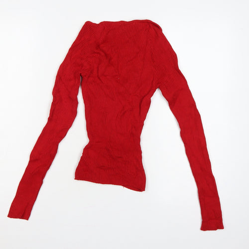 Select Women Red S Rib Knit Portrait Neck Slim Jumper New