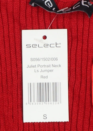 Select Women Red S Rib Knit Portrait Neck Slim Jumper New