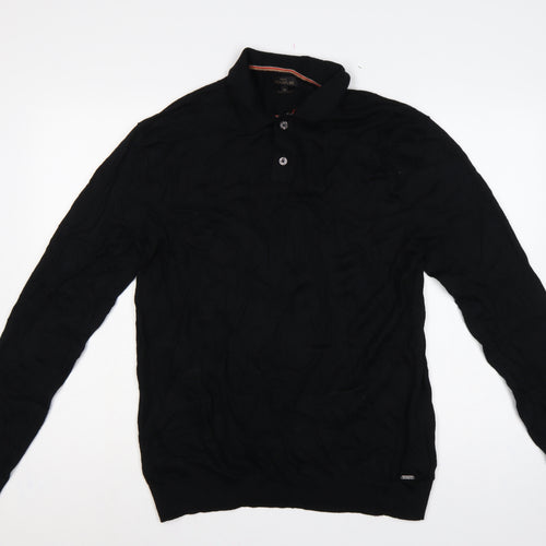 Next Men’s Black XL Merino Wool Cable Knit High Neck Henley Jumper