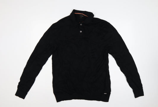 Next Men’s Black XL Merino Wool Cable Knit High Neck Henley Jumper