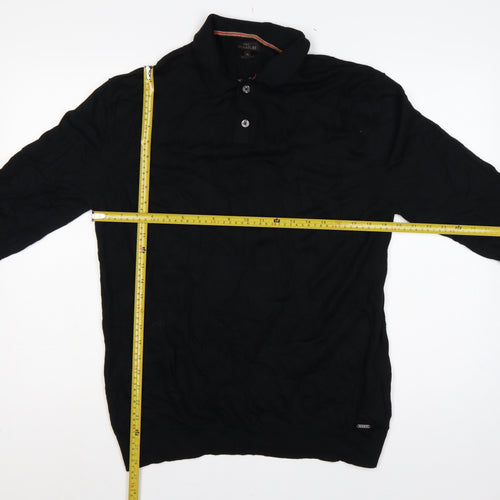 Next Men’s Black XL Merino Wool Cable Knit High Neck Henley Jumper
