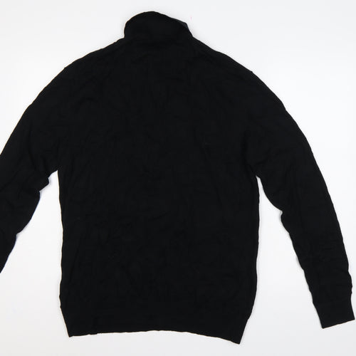 Next Men’s Black XL Merino Wool Cable Knit High Neck Henley Jumper