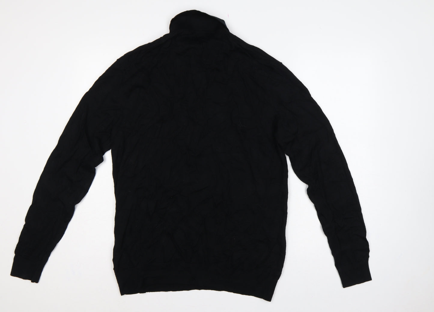 Next Men’s Black XL Merino Wool Cable Knit High Neck Henley Jumper