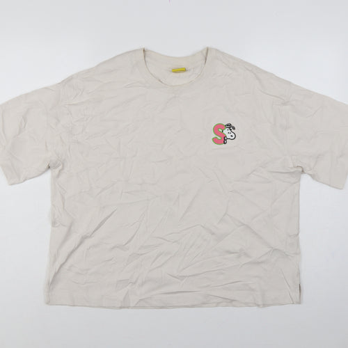 M&S Women Beige UK 16 Peanuts Snoopy Cotton Crew Neck T-Shirt