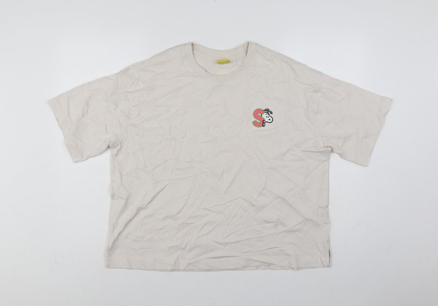 M&S Women Beige UK 16 Peanuts Snoopy Cotton Crew Neck T-Shirt
