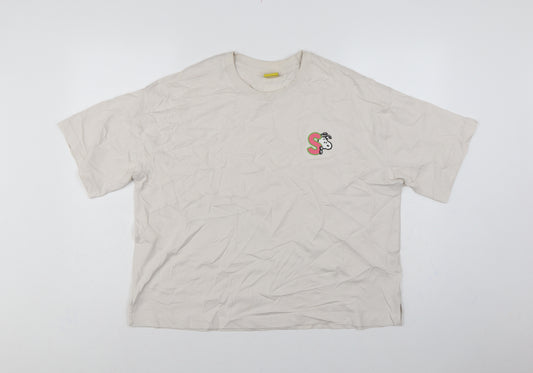 M&S Women Beige UK 16 Peanuts Snoopy Cotton Crew Neck T-Shirt