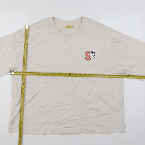 M&S Women Beige UK 16 Peanuts Snoopy Cotton Crew Neck T-Shirt