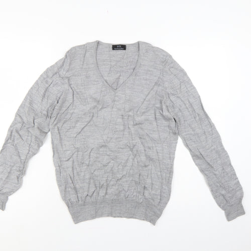 Marks and Spencer Unisex Grey UK 12 Pure Merino Wool V-Neck Jumper