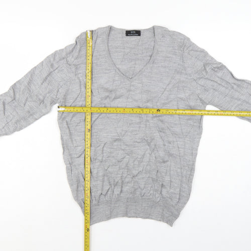Marks and Spencer Unisex Grey UK 12 Pure Merino Wool V-Neck Jumper