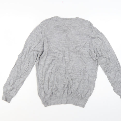 Marks and Spencer Unisex Grey UK 12 Pure Merino Wool V-Neck Jumper