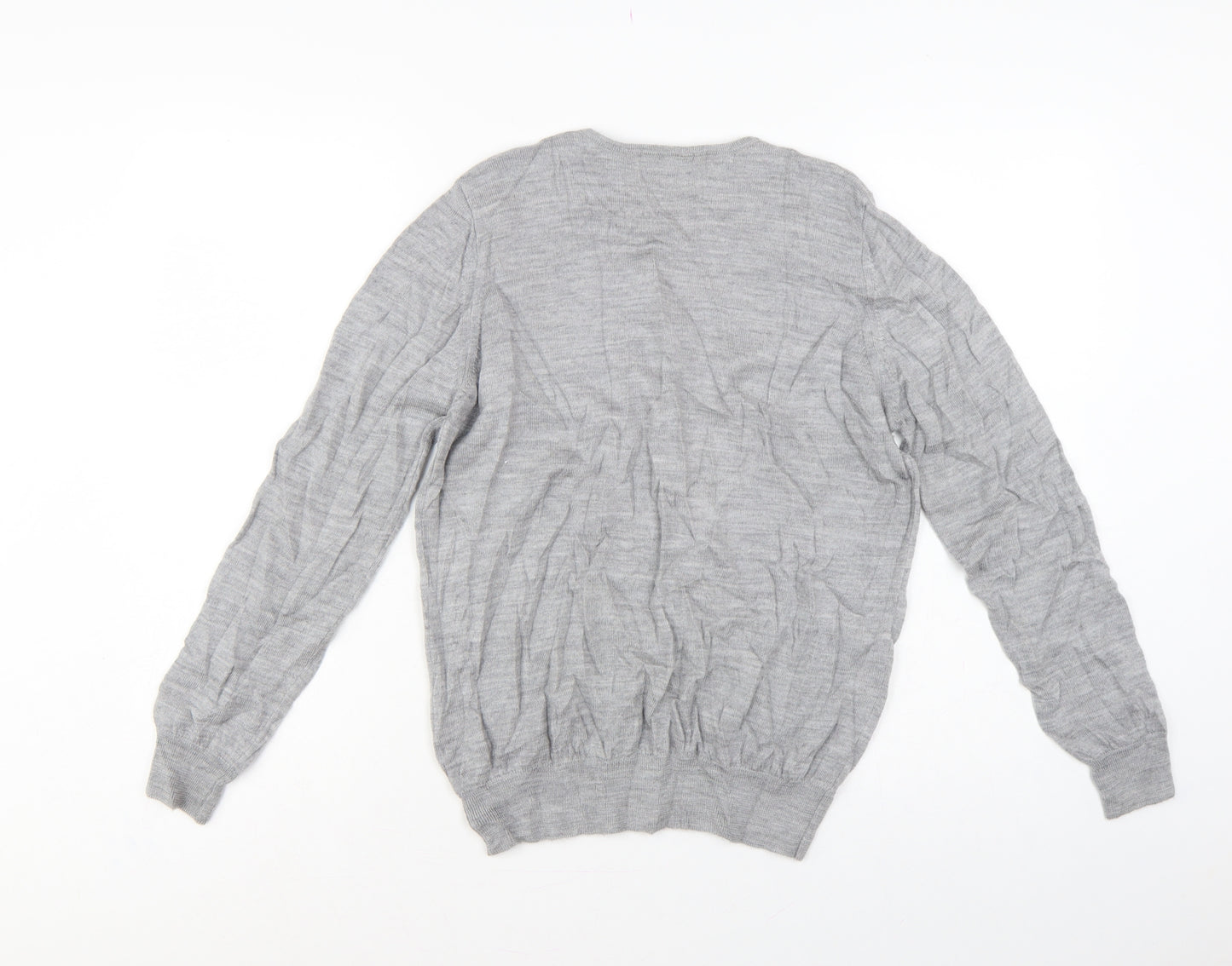 Marks and Spencer Unisex Grey UK 12 Pure Merino Wool V-Neck Jumper