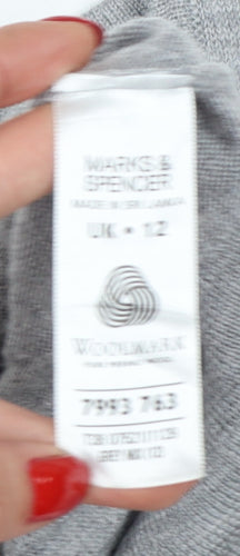 Marks and Spencer Unisex Grey UK 12 Pure Merino Wool V-Neck Jumper