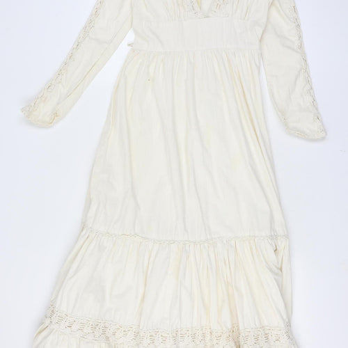 Gunne Sax By Jessica Women Ivory UK 13 Maxi 1970s Prairie Lace Vintage Dress