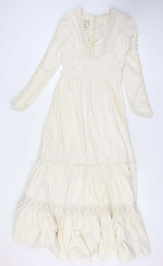 Gunne Sax By Jessica Women Ivory UK 13 Maxi 1970s Prairie Lace Vintage Dress