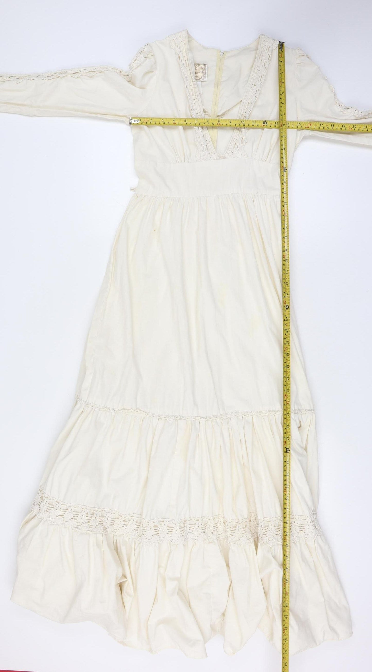 Gunne Sax By Jessica Women Ivory UK 13 Maxi 1970s Prairie Lace Vintage Dress