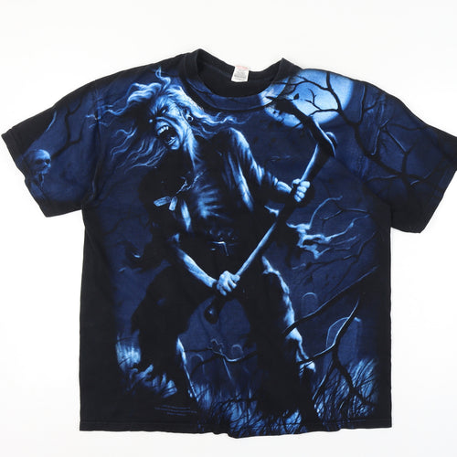 Fruit of the Loom Men Black Blue XL Iron Maiden Band Graphic T-Shirt