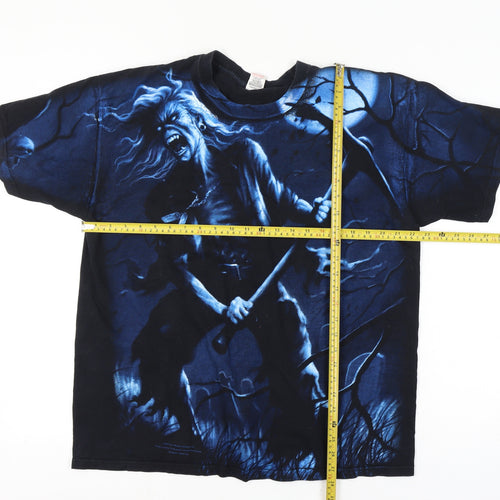 Fruit of the Loom Men Black Blue XL Iron Maiden Band Graphic T-Shirt