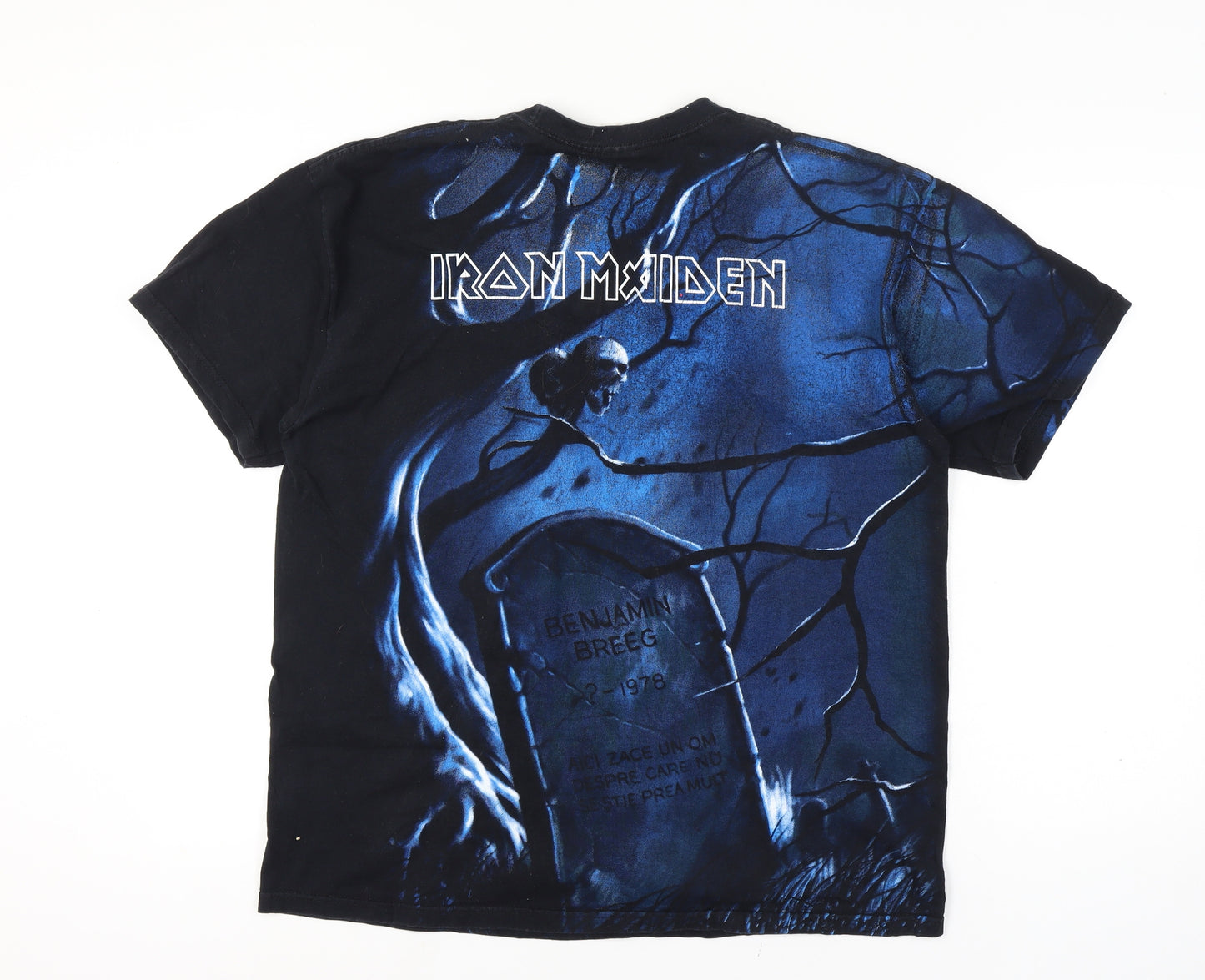 Fruit of the Loom Men Black Blue XL Iron Maiden Band Graphic T-Shirt