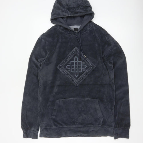 River Island Men’s Black S Velvet Graphic Pullover Hoodie
