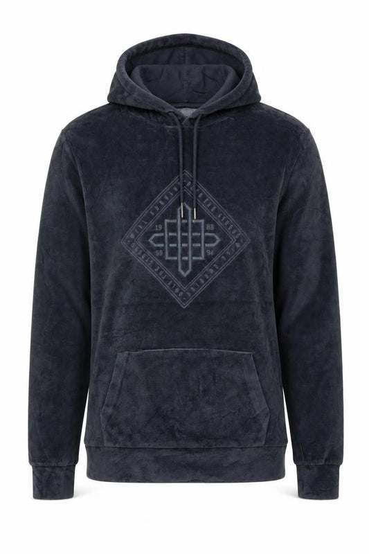 River Island Men’s Black S Velvet Graphic Pullover Hoodie