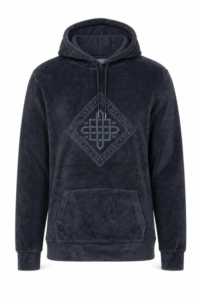 River Island Men’s Black S Velvet Graphic Pullover Hoodie