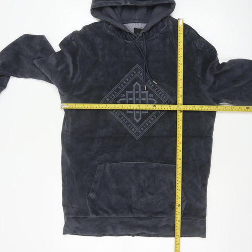 River Island Men’s Black S Velvet Graphic Pullover Hoodie